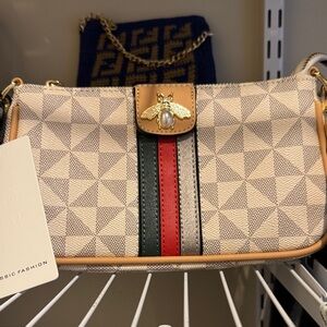 Checkered white and grey clutch and crossbody Bag